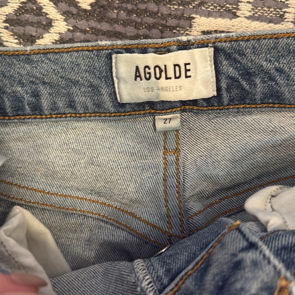Agolde Riley Light Blue High Rise Distressed Cropped Jeans - Picture 3 of 5